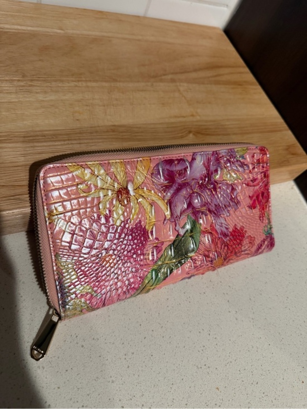 Brahmin perennial Melbourne Leather Skyler Wallet- Floral Flowers Pink